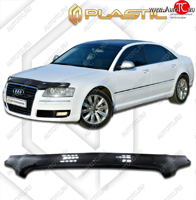 2 159 р. Дефлектор капота CA-Plastic  Audi A8  D3 (2005-2009) 1-ый рестайлинг, 2-ой рестайлинг (classic черный, без надписи)  с доставкой в г. Пермь
