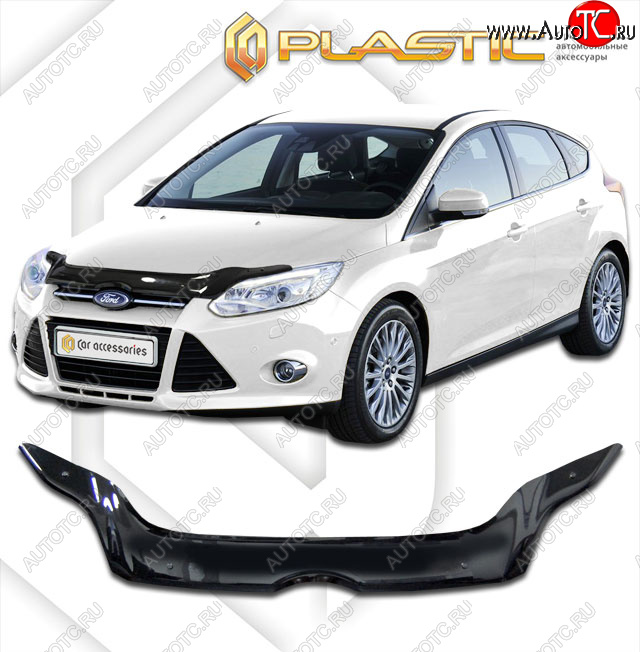 2 299 р. Дефлектор капота CA-Plastiс Ford Focus 3 хэтчбэк дорестайлинг (2010-2015) (classic черный, без надписи)  с доставкой в г. Пермь