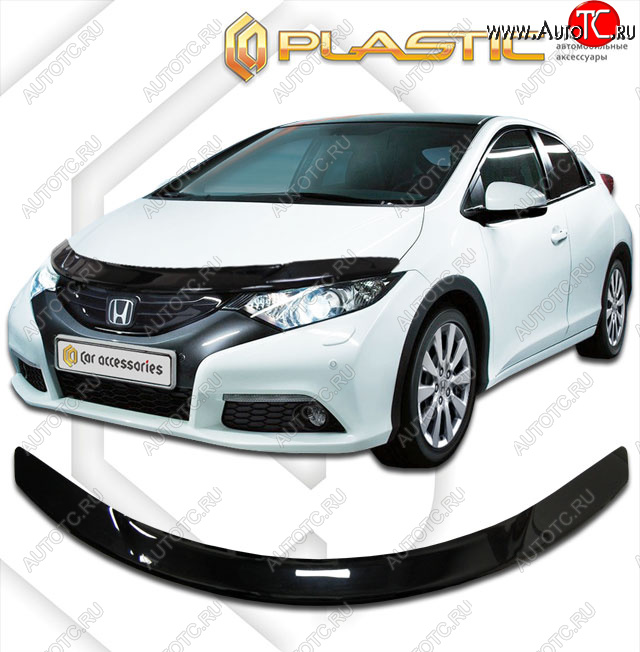 2 159 р. Дефлектор капота CA-Plastic  Honda Civic  FK2 (2011-2016) хэтчбэк 5 дв. (classic черный, без надписи)  с доставкой в г. Пермь