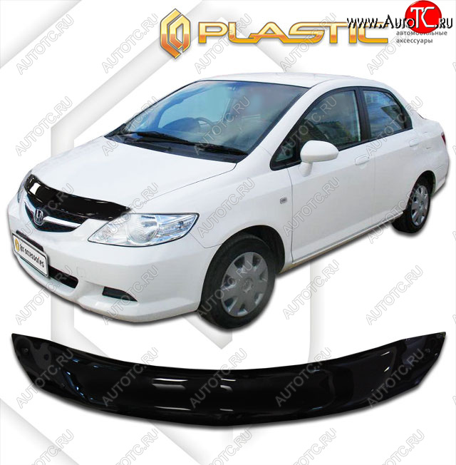 1 899 р. Дефлектор капота CA-Plastic  Honda Fit Aria  GD (2005-2009) рестайлинг седан (classic черный, без надписи)  с доставкой в г. Пермь