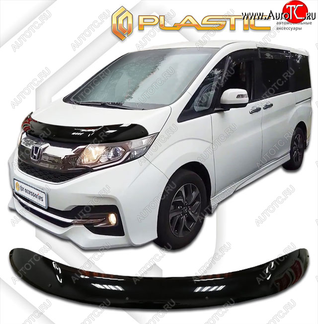 2 159 р. Дефлектор капота CA-Plastic  Honda StepWagon  5 RP1,RP2, RP3, RP4 (2015-2017) минивэн дорестайлинг (classic черный, без надписи)  с доставкой в г. Пермь