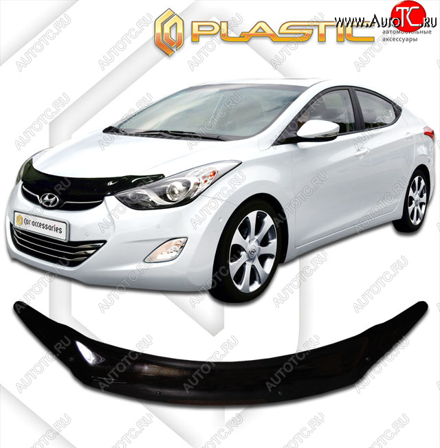 1 999 р. Дефлектор капота CA-Plastic  Hyundai Elantra  MD (2013-2016) рестайлинг (classic черный, без надписи)  с доставкой в г. Пермь