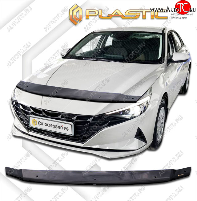 1 899 р. Дефлектор капота CA-Plastic  Hyundai Elantra  CN7 (2020-2023) (classic черный, без надписи)  с доставкой в г. Пермь