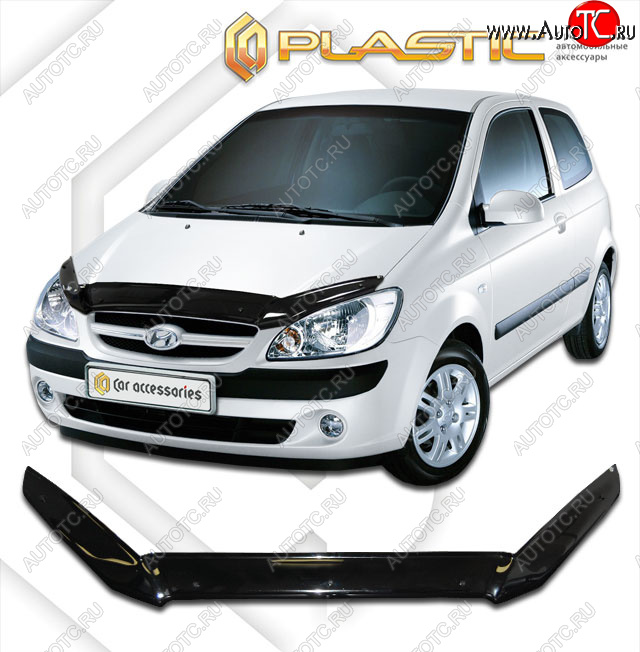 1 899 р. Дефлектор капота CA-Plastic  Hyundai Getz  TB (2005-2011) хэтчбэк 3 дв. рестайлинг (cерия Сlassic черный, без надписи)  с доставкой в г. Пермь