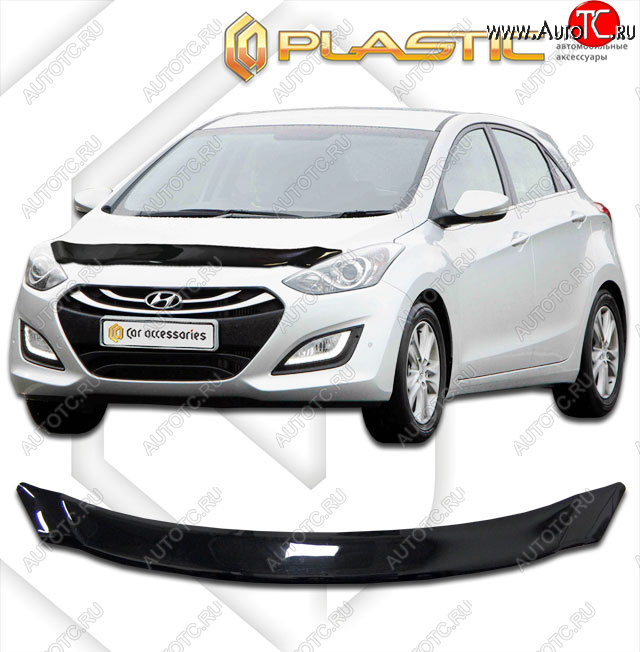 1 899 р. Дефлектор капота CA-Plastic  Hyundai I30  2 GD (2011-2017) дорестайлинг, хэтчбэк 5 дв., рестайлинг, хэтчбэк 5 дв. (classic черный, без надписи)  с доставкой в г. Пермь
