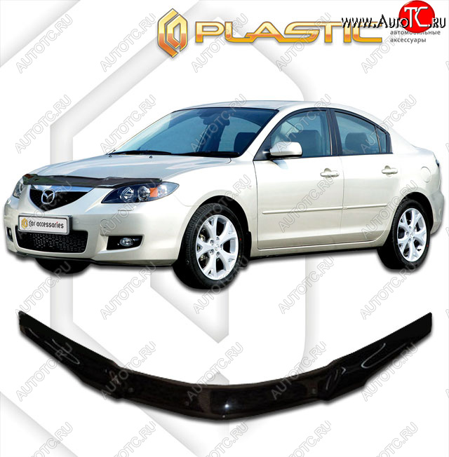 2 159 р. Дефлектор капота CA-Plastic  Mazda 3/Axela  BK (2003-2009) дорестайлинг седан, рестайлинг седан (Classic черный)  с доставкой в г. Пермь