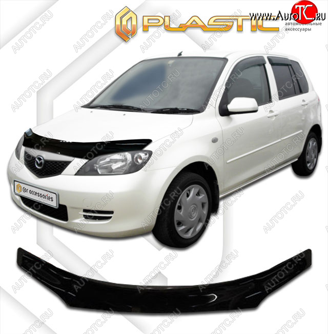 1 999 р. Дефлектор капота CA-Plastic  Mazda Demio  2 DY (2002-2005) дорестайлинг (classic черный, без надписи)  с доставкой в г. Пермь