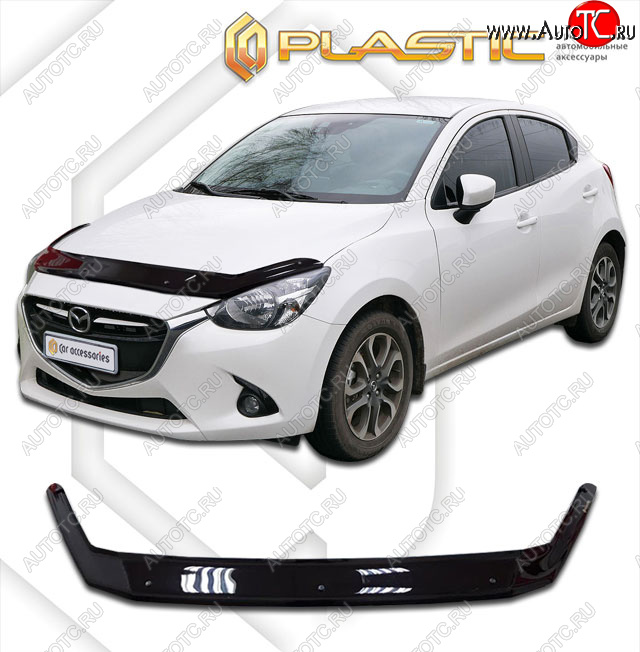1 999 р. Дефлектор капота CA-Plastic  Mazda Demio  4 DJ (2014-2019) (classic черный, без надписи)  с доставкой в г. Пермь