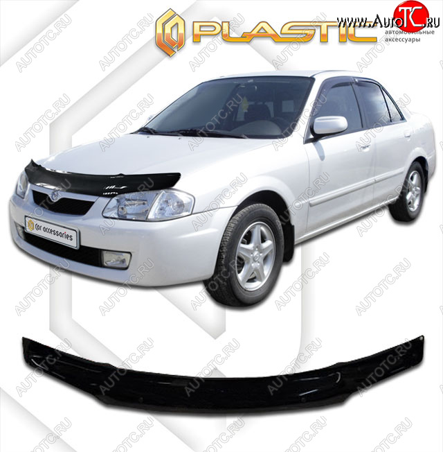 1 999 р. Дефлектор капота CA-Plastic  Mazda Familia  седан (1996-1999) BH рестайлинг (classic черный, без надписи)  с доставкой в г. Пермь