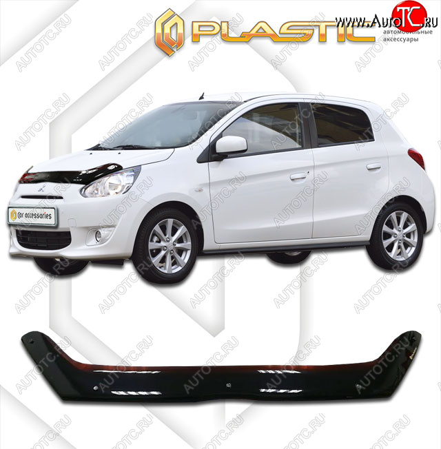 1 999 р. Дефлектор капота CA-Plastic  Mitsubishi Mirage  A03A (2012-2015) хэтчбэк 5 дв. дорестайлинг (classic черный, без надписи)  с доставкой в г. Пермь