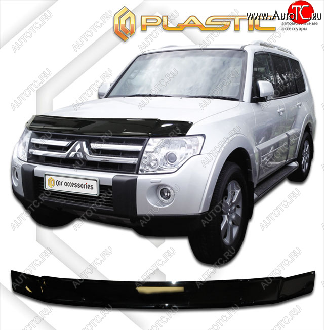 1 999 р. Дефлектор капота CA-Plastic  Mitsubishi Pajero  4 V80 (2006-2014) дорестайлинг, 3 дв. 1-ый рестайлинг (classic черный, без надписи)  с доставкой в г. Пермь