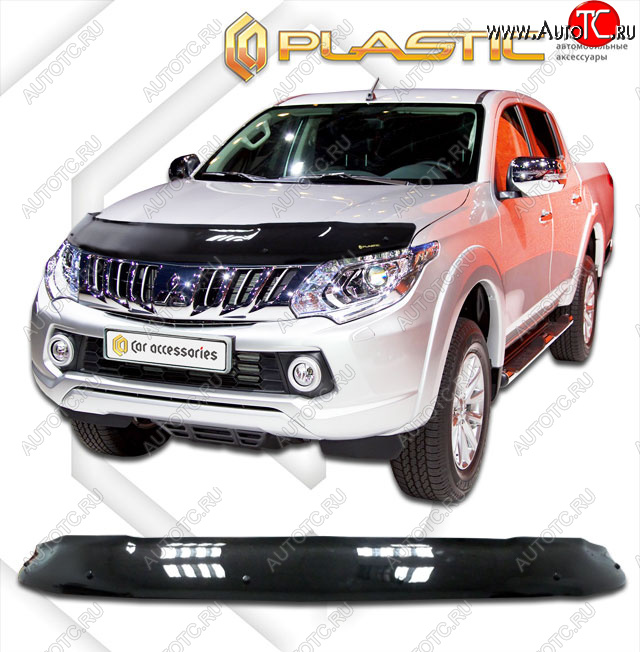 2 159 р. Дефлектор капота CA-Plastic  Mitsubishi Triton  KKKL (2015-2018) Double Cab дорестайлинг (classic черный, без надписи)  с доставкой в г. Пермь