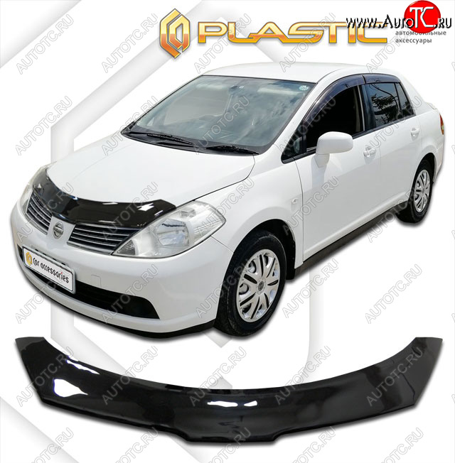 2 159 р. Дефлектор капота CA-Plastic  Nissan Tiida Latio  C11 (2004-2012) седан (classic черный, без надписи)  с доставкой в г. Пермь