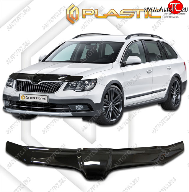 2 159 р. Дефлектор капота CA-Plastic  Skoda Superb  (B6) 3T (2013-2015) лифтбэк рестайлинг (classic черный, без надписи)  с доставкой в г. Пермь