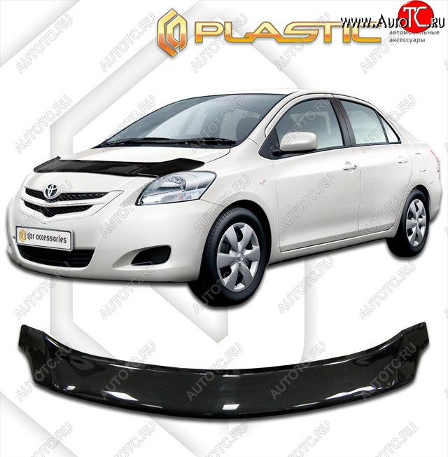 2 159 р. Дефлектор капота CA-Plastic  Toyota Yaris  XP90 (2006-2011) седан дорестайлинг, седан рестайлинг (classic черный, без надписи)  с доставкой в г. Пермь