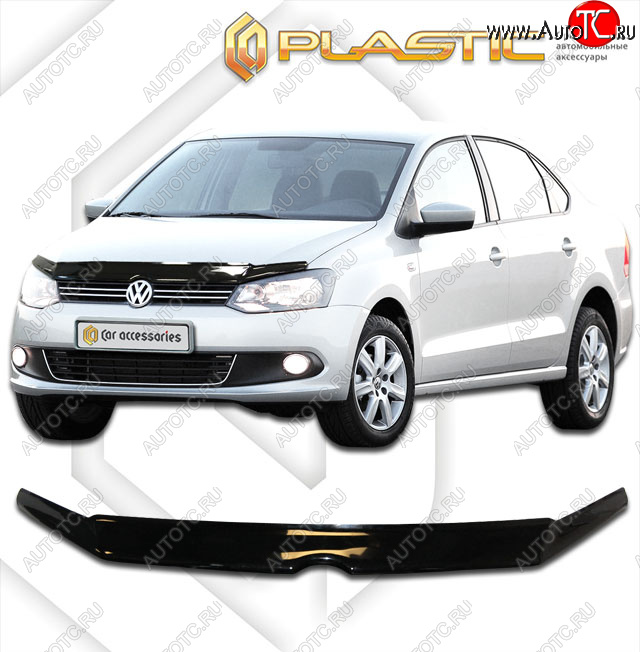 1 899 р. Дефлектор капота CA-Plastic Volkswagen Polo 5 седан дорестайлинг (2009-2015) (classic черный, без надписи)  с доставкой в г. Пермь