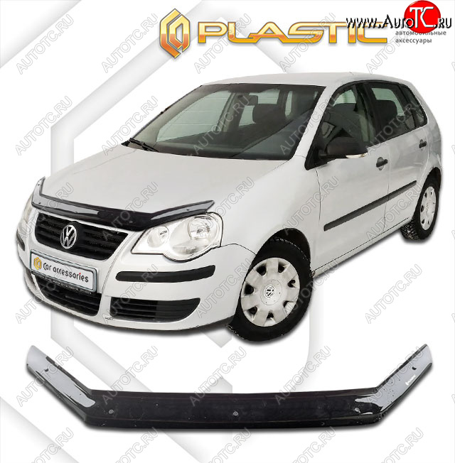 1 899 р. Дефлектор капота CA-Plastic  Volkswagen Polo  9N1 (2005-2009) рестайлинг, хэтчбэк 5 дв. (classic черный, без надписи)  с доставкой в г. Пермь