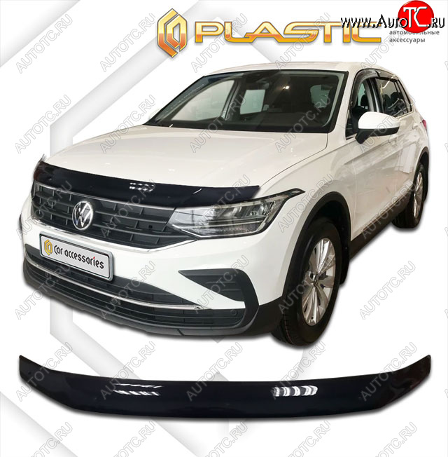 2 099 р. Дефлектор капота CA-Plastic Volkswagen Tiguan Mk2 рестайлинг (2020-2022) (classic черный, без надписи)  с доставкой в г. Пермь