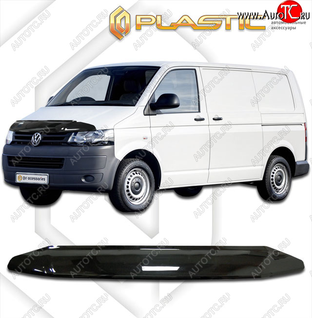 2 079 р. Дефлектор капота CA-Plastic Volkswagen Transporter T5 рестайлинг (2009-2015) (classic черный, без надписи)  с доставкой в г. Пермь