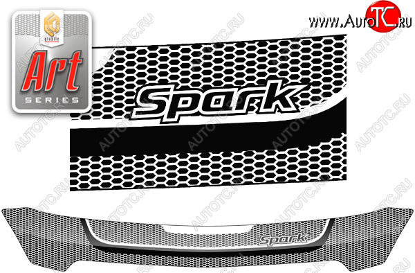2 399 р. Дефлектор капота CA-Plastic  Chevrolet Spark  M300 (2010-2015) дорестайлинг (серия ART белая)  с доставкой в г. Пермь