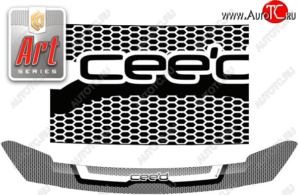 2 199 р. Дефлектор капота CA-Plastic  KIA Ceed  2 JD (2012-2018) дорестайлинг универсал, рестайлинг универсал (серия ART белая)  с доставкой в г. Пермь