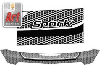Дефлектор капота CA-Plastic Chevrolet Spark  M300 (2010-2022) дорестайлинг, 1-ый рестайлинг, 2-ой рестайлинг (Серия Art черная)