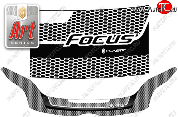 2 399 р. Дефлектор капота CA-Plastic  Ford Focus  3 (2010-2015) универсал дорестайлинг (серия ART графит)  с доставкой в г. Пермь