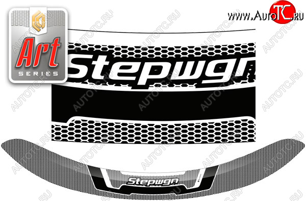 2 399 р. Дефлектор капота CA-Plastic  Honda StepWagon  5 RP1,RP2, RP3, RP4 (2015-2017) минивэн дорестайлинг (серия ART графит)  с доставкой в г. Пермь