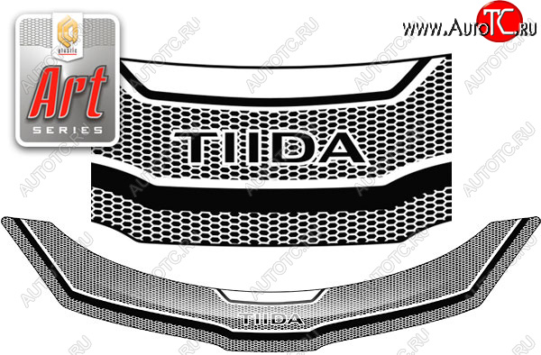 2 399 р. Дефлектор капота CA-Plastic  Nissan Tiida Latio  C11 (2004-2012) седан (серия ART графит)  с доставкой в г. Пермь