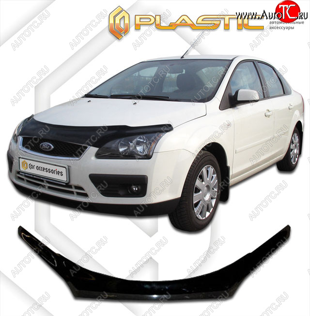 2 399 р. Дефлектор капота (exclusive) Classic черный CA Plastic на Ford Focus 2 седан-хэтчбэк 2005-2008  с доставкой в г. Пермь