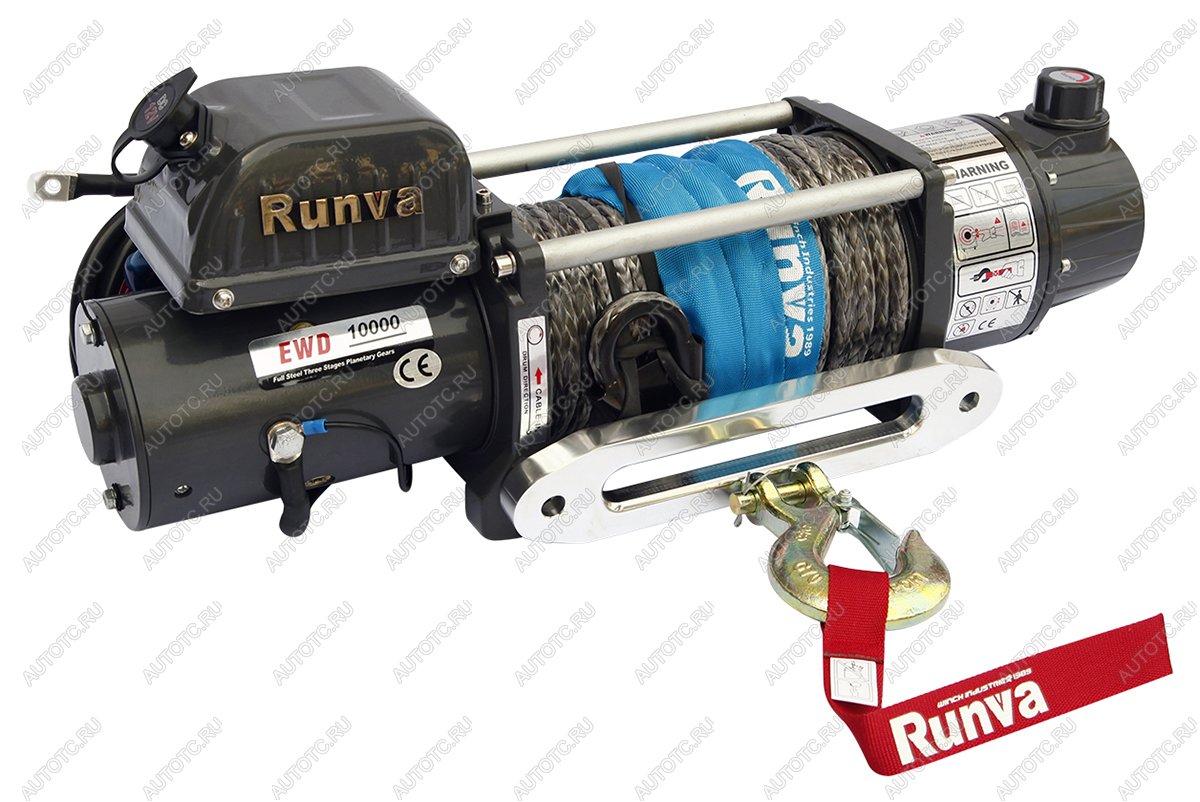 64 169 р. Лебёдка электрическая двухскоростная 12V Runva 10000 lbs 4500 кг (синтетический трос) RUNVA ewd10000usr  с доставкой в г. Пермь