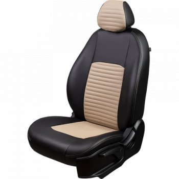 Комплект чехлов для сидений (РЗС 60/40, 2П Илана+Орегон) ТУРИН-3 ЛАЙН Lord Autofashion Chery Kimo A1 хэтчбэк (2008-2014) (черный, вставка бежевая, строчка бежевая)