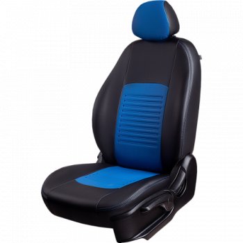 Комплект чехлов для сидений (РЗСиС 50/50, 2П Илана+Орегон) ТУРИН Lord Autofashion Chery Tiggo T11 дорестайлинг (2005-2013) (черный, вставка синяя, строчка синяя)
