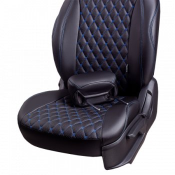 14 999 р. Комплект чехлов сидений Lord Auto(Экокожа Ромб)  Chevrolet Aveo ( T200,  T250) (2002-2011) хэтчбек 5 дв, седан, седан рестайлинг, хэтчбек 5 дв рестайлинг (Черный+синий)  с доставкой в г. Пермь. Увеличить фотографию 4