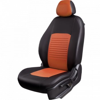 5 999 р. Комплект чехлов сидений (Экокожа ИЛАНА+ОРЕГОН) Chevrolet Aveo T250 хэтчбек 5 дв рестайлинг (2006-2011) (Черный+коричневый)  с доставкой в г. Пермь. Увеличить фотографию 2