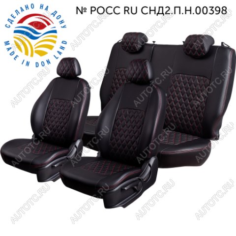 5 349 р. Чехлы сидений (ЦЗС+подлок., 2П слитные, Илана/Орегон) ТУРИН Ромб Lord Autofashion  Daewoo Espero (1990-1999) (черный/красная строчка)  с доставкой в г. Пермь