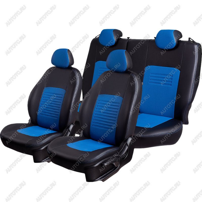 9 449 р. Комплект чехлов для сидений ( N100, ЦЗС, Экокожа Илана+Орегон), Lord Autofashion ТУРИН Daewoo Nexia дорестайлинг (1995-2008) (Черный, вставка синяя, строчка синяя)  с доставкой в г. Пермь