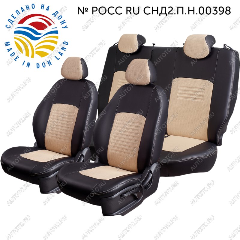 9 449 р. Чехлы для сидений (РЗСиС60/40, экокожа ИЛАНА+ОРЕГОН) ТУРИН Lord Auto Fiat Albea 170 седан (2002-2012) (черный/бежевый)  с доставкой в г. Пермь