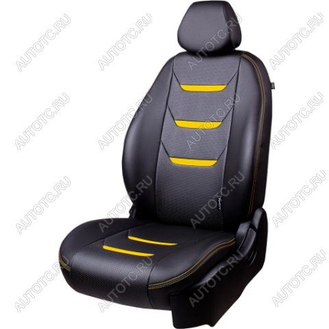 10 299 р. Комплект чехлов для сидений (РЗС 40/60 3Г Орегон) ТУРИН-2 Lord Autofashion  Hyundai Solaris  HCR (2017-2022) седан дорестайлинг, седан рестайлинг (черный, вставка черная+желтая, строчка желтая)  с доставкой в г. Пермь