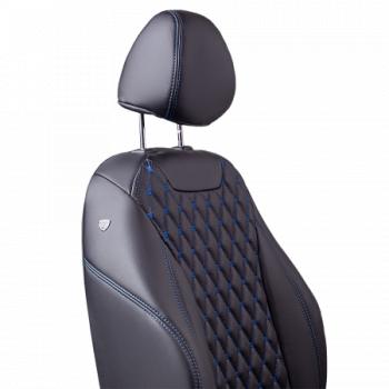 13 949 р. Комплект чехлов для сидений (РЗС 40/60 2Г Орегон) БАЙРОН Lord Autofashion  KIA Ceed  2 JD (2012-2015) дорестайлинг, хэтчбэк (черный, вставка черная, строчка синяя)  с доставкой в г. Пермь. Увеличить фотографию 4