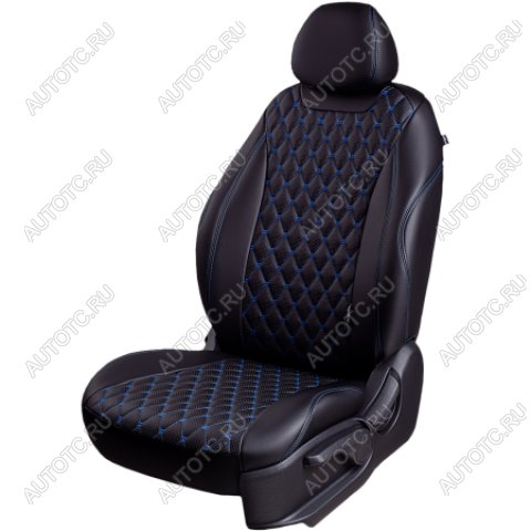 13 949 р. Комплект чехлов для сидений (РЗС 40/60 2Г Орегон) БАЙРОН Lord Autofashion  KIA Ceed  2 JD (2012-2015) дорестайлинг, хэтчбэк (черный, вставка черная, строчка синяя)  с доставкой в г. Пермь