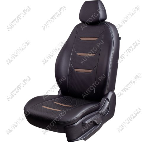 18 799 р. Комплект чехлов для сидений (РЗС 40/60 3П Орегон) ТУРИН-2 Lord Autofashion KIA Spectra (2000-2009) (черный, вставка черная+темно-коричневая, строчка темно-коричневая)  с доставкой в г. Пермь