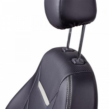10 299 р. Комплект чехлов для сидений (ЦЗС 2П+1Г Орегон) ТУРИН-2 Lord Autofashion  Renault Logan  1 (2004-2016) дорестайлинг, рестайлинг (черный, вставка черная+белая, строчка белая)  с доставкой в г. Пермь. Увеличить фотографию 2
