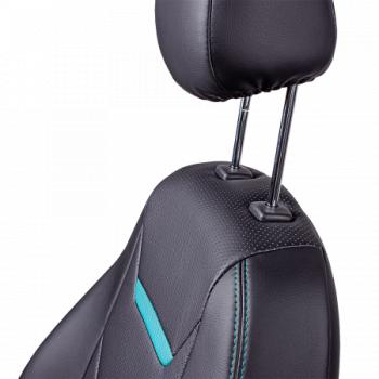 10 299 р. Комплект чехлов для сидений (к.Ambition РЗСиС 40/60 2Г Орегон) ТУРИН-2 Lord Autofashion  Skoda Fabia  Mk2 (2007-2014) универсал дорестайлинг, хэтчбэк дорестайлинг, универсал рестайлинг, хэтчбэк рестайлинг (черный, вставка черная+бирюза, строчка бирюза)  с доставкой в г. Пермь. Увеличить фотографию 4
