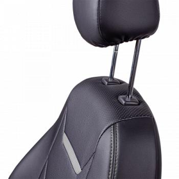 10 299 р. Комплект чехлов для сидений (к.Ambition РЗСиС 40/60 2Г Орегон) ТУРИН-2 Lord Autofashion  Skoda Fabia  Mk2 (2007-2014) универсал дорестайлинг, хэтчбэк дорестайлинг, универсал рестайлинг, хэтчбэк рестайлинг (черный, вставка черная+серая, строчка серая)  с доставкой в г. Пермь. Увеличить фотографию 4