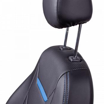 24 699 р. Комплект чехлов для сидений (к.Ambition РЗСиС 40/60 2 Г Орегон) ТУРИН-2 Lord Autofashion  Skoda Fabia  Mk2 (2007-2014) универсал дорестайлинг, хэтчбэк дорестайлинг, универсал рестайлинг, хэтчбэк рестайлинг (черный, вставка черная+синяя, строчка синяя)  с доставкой в г. Пермь. Увеличить фотографию 2