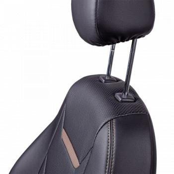 21 699 р. Комплект чехлов для сидений (к.Ambition РЗСиС 40/60 2 Г Орегон) ТУРИН-2 Lord Autofashion  Skoda Fabia  Mk2 (2007-2014) универсал дорестайлинг, хэтчбэк дорестайлинг, универсал рестайлинг, хэтчбэк рестайлинг (черный, вставка черная+темно-коричневая, строчка темно-коричневая)  с доставкой в г. Пермь. Увеличить фотографию 3