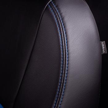9 449 р. Комплект чехлов для сидений (РЗС 60/40 3Г Илана+Орегон) ТУРИН СТ Lord Autofashion Suzuki Vitara LY дорестайлинг (2015-2019) (черный, вставка синяя, строчка синяя)  с доставкой в г. Пермь. Увеличить фотографию 7