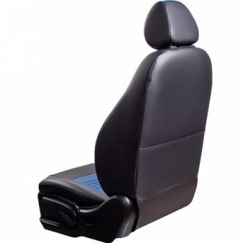 9 449 р. Комплект чехлов для сидений (РЗС 40/60+подлокот. 3Г) ТУРИН СТ Lord Autofashion Volkswagen Jetta A6 седан рестайлинг (2015-2018) (черный, вставка синяя, строчка синяя)  с доставкой в г. Пермь. Увеличить фотографию 3