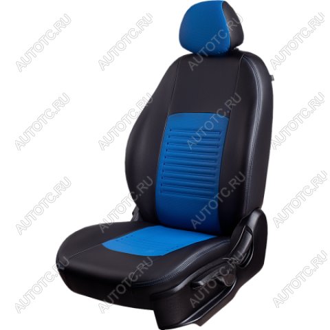 9 449 р. Комплект чехлов для сидений (РЗС 40/60+подлокот. 3Г) ТУРИН СТ Lord Autofashion Volkswagen Jetta A6 седан рестайлинг (2015-2018) (черный, вставка синяя, строчка синяя)  с доставкой в г. Пермь